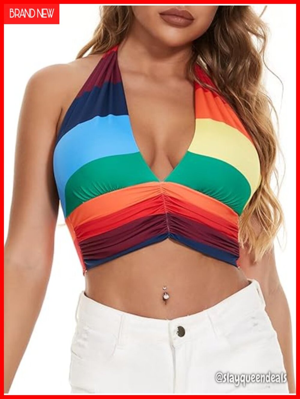 Halter Crop Tank Top, Deep V-Neck Backless, Going Out Summer Top